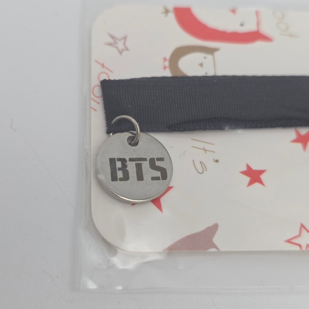 BTS Ribbon Choker Necklace Black Silver Logo Charm K-Pop ARMY Fan Merch Concert - Picture 3 of 6